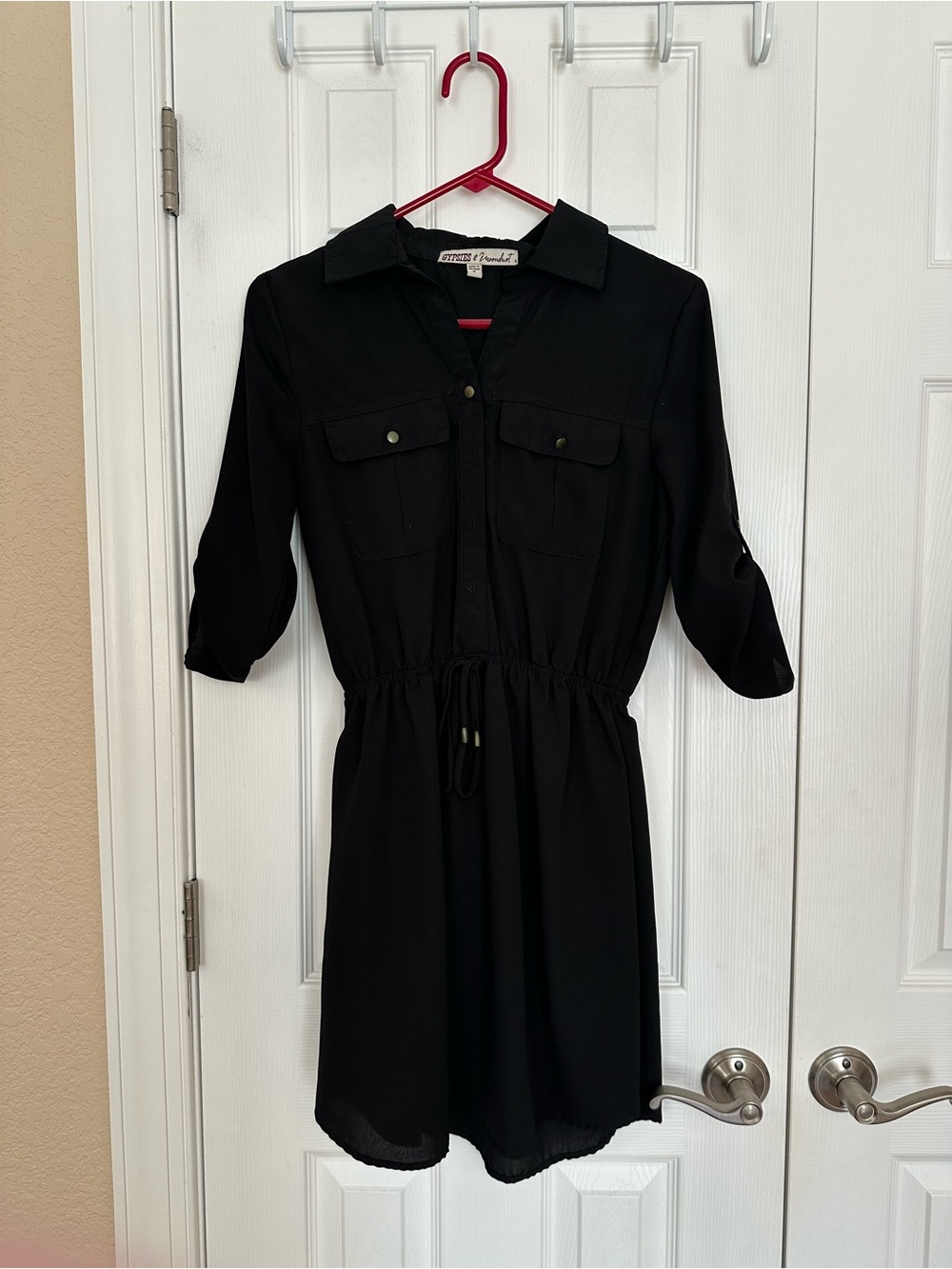 Black Drawstring Shirt Mini Dress